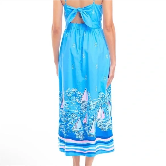 NWT Lilly Pulitzer Charlese cotton halter midi dress in Lunar blue, size 6 - Picture 4 of 11